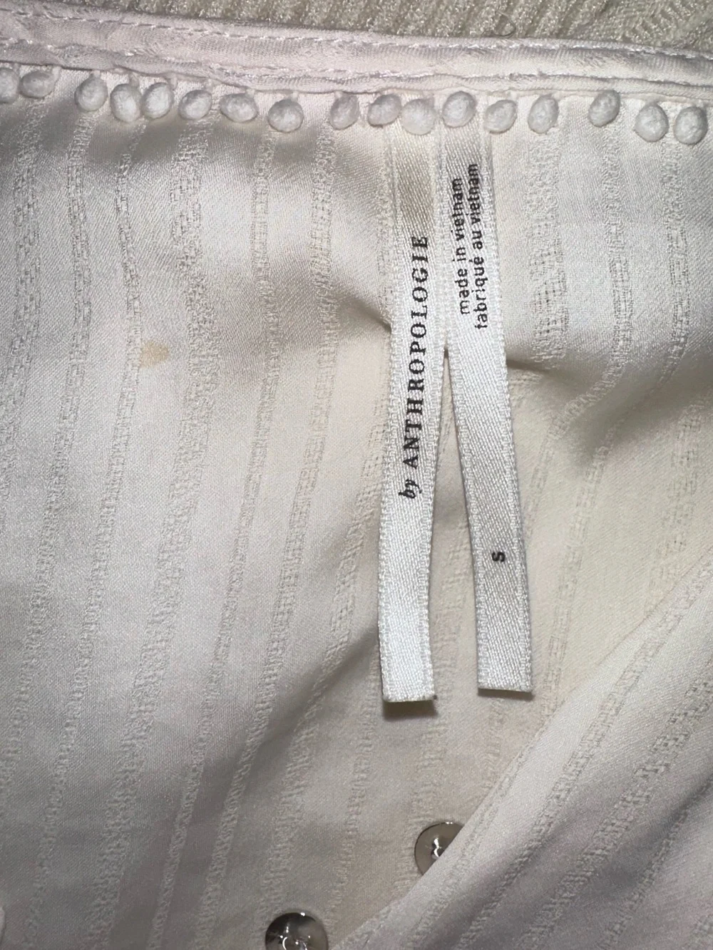 Anthropologie Cream Button-Front Peasant Blouse